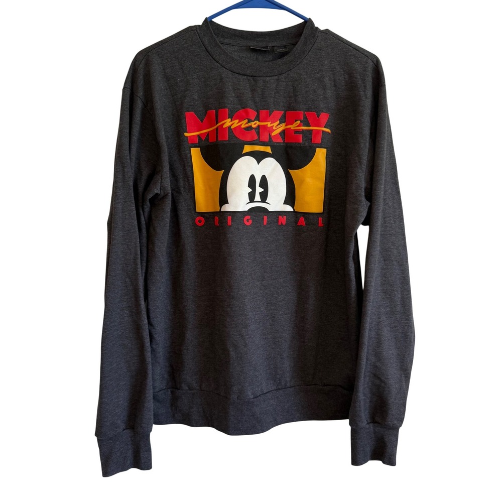 Disney Mickey Mouse Men's Heather Gray Small Sweatshirt Long Sleeve Top